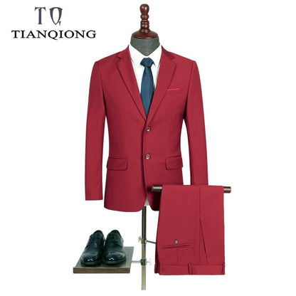 TIAN QIONG New Men 's Suit Two -piece Black Navy Suits Men 2019 Brand Slim Fit Groom Wedding Suit Korean Jacket Pants Trousers