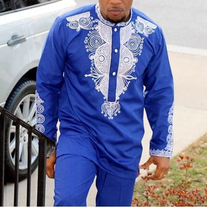 H&amp;D Dashiki Mens Top Pant 2 Pieces Outfit Set African Men Clothes  Riche African Clothing For Men Dashiki Shirt With Trouser