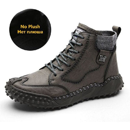 New Winter Men's Boots Thick Plush Warm Men's Snow Boots Leather Men's Ankle Boots Handmade Motorcycle Boots Outdoor Men's Shoes