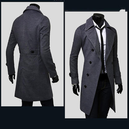 Fashion Brand Autumn Jacket Long Trench Coat Men's High Quality Self-cultivation Solid Color Men's Coat Double-breasted Jacket