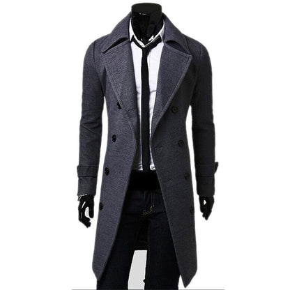 Fashion Brand Autumn Jacket Long Trench Coat Men's High Quality Self-cultivation Solid Color Men's Coat Double-breasted Jacket