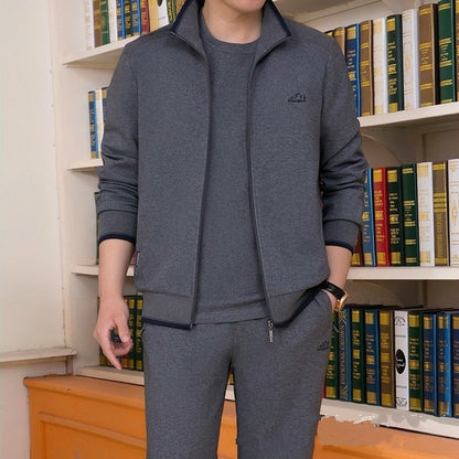 Men's Sportswear Casual Suit Two Piece Set  Autumn New Tracksuit Stand Zipper Gray Sweatshirt Sweatpant Survetement Homme