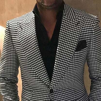Plaid Men Suits for Wedding 2 Piece Houndstooth Checkered Groom Tuxedos Male Fashion Clothes  Costumes Set Jacket with Pants