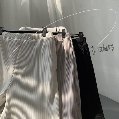 Pleated Straight Pants Men's Fashion Elastic Waist Casual Pants Men Streetwear Loose Ice Silk Trousers Mens Wide Leg Pants S-2XL