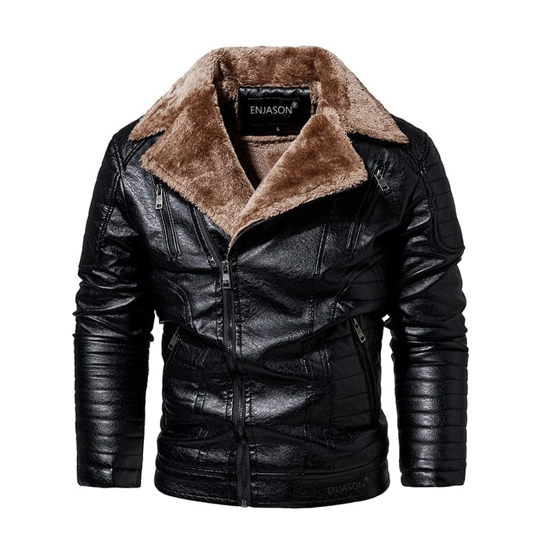 Men  Autumn New Brand Casual Motor Distressed Leather Jacket Coat Men Winter Vintage Outwear Fleece Faux Leather Jackets Men