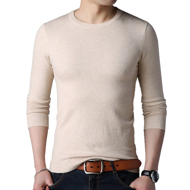 BROWON Brand Men Autumn Sweater Men's Long Sleeve O-Neck Slims Sweater Male Solid Color Business White Sweater Oversize M-4XL
