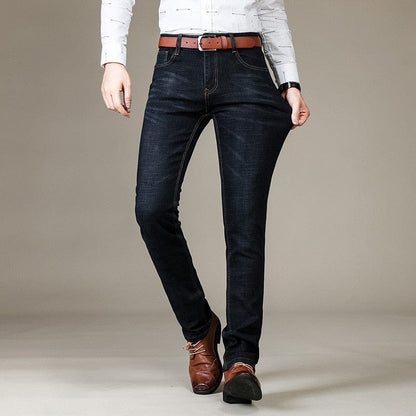 Men's Brand Stretch Jeans  New Business Casual Slim Fit Denim Pants Black Blue Trousers Jeans Male