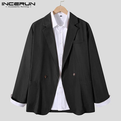 INCERUN Men Blazer Suit Shirt Coats Long Sleeve Casual Wear Fashoable Garment Top  Coat Suit Patch Pocket Suit Jackets S-5XL