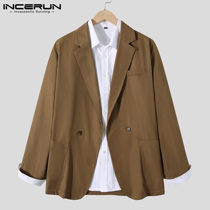 INCERUN Men Blazer Suit Shirt Coats Long Sleeve Casual Wear Fashoable Garment Top  Coat Suit Patch Pocket Suit Jackets S-5XL