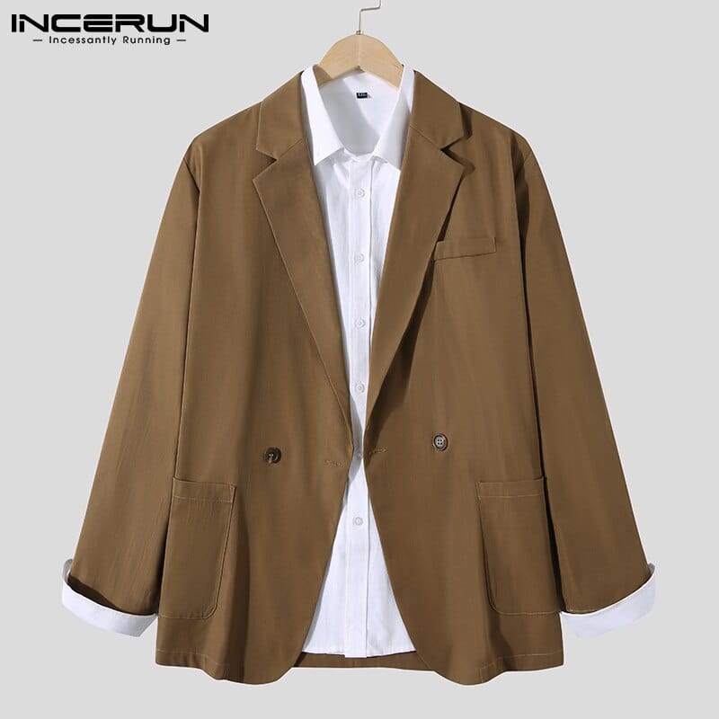 INCERUN Men Blazer Suit Shirt Coats Long Sleeve Casual Wear Fashoable Garment Top 2022 Coat Suit Patch Pocket Suit Jackets S-5XL