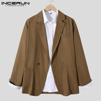 INCERUN Men Blazer Suit Shirt Coats Long Sleeve Casual Wear Fashoable Garment Top  Coat Suit Patch Pocket Suit Jackets S-5XL