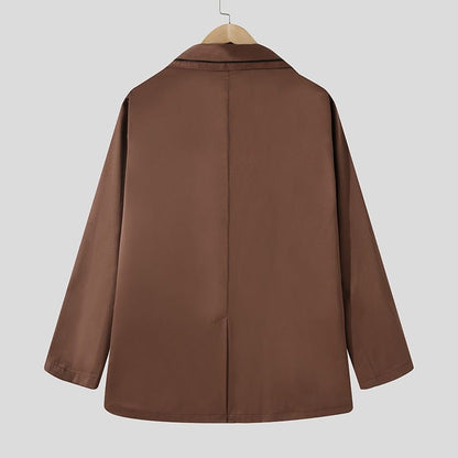 INCERUN Fashion Men Casual Blazer  Lapel Long Sleeve Streetwear Elegant Suits Men One Button Solid Color Thin Jackets 5XL 7