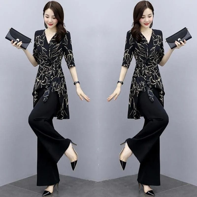 Oversize Women Summer Clothing Set Fashion High Waist Wide Leg Pants &amp; Irregular Hem Tops Two Pieces Suits Good Quality