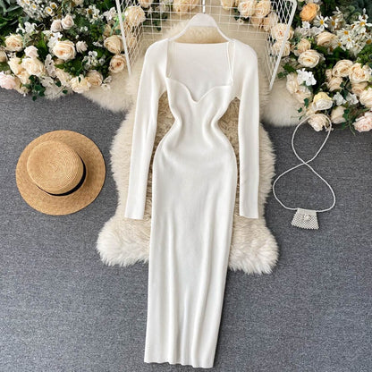 Croysier Dresses For Women  Sexy Strapless Ribbed Knitted Bodycon Dress Women Winter Long Sleeve Midi Sweater Dress Clothes