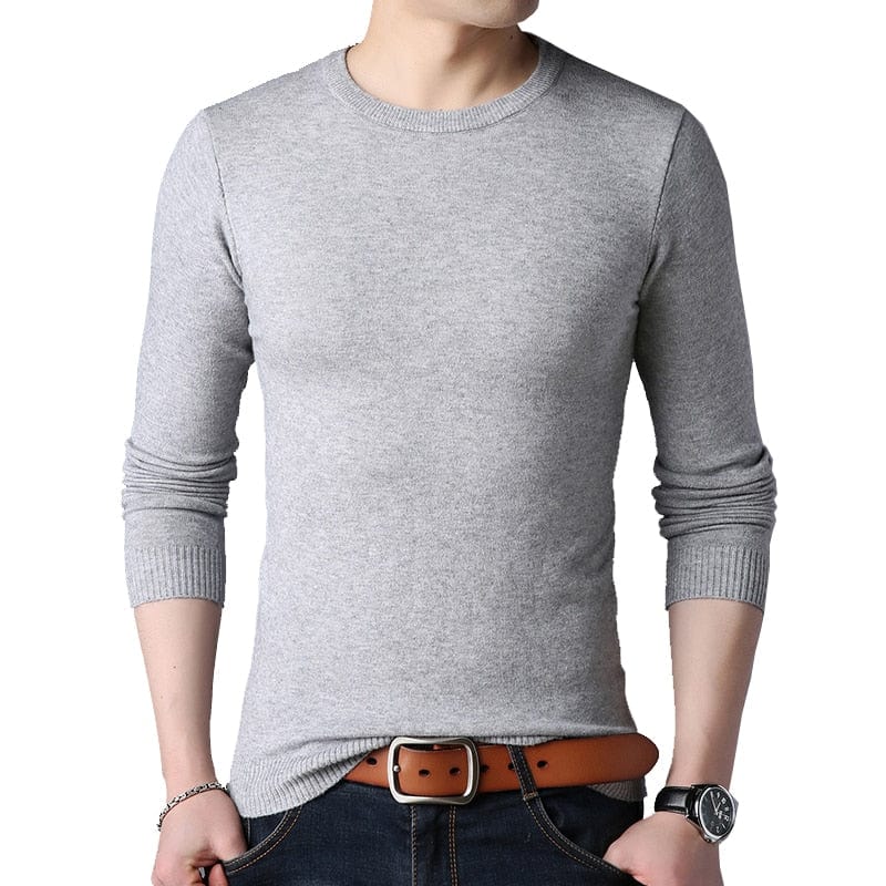 BROWON Brand Men Autumn Sweater Men's Long Sleeve O-Neck Slims Sweater Male Solid Color Business White Sweater Oversize M-4XL