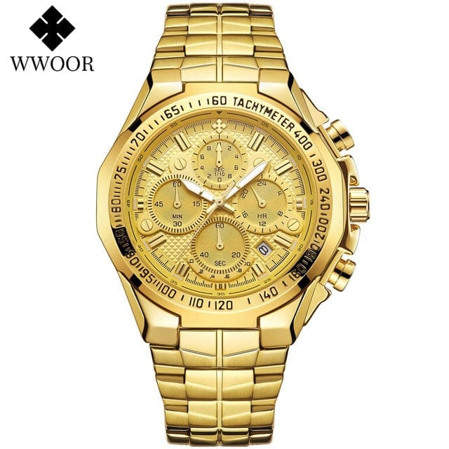 WWOOR Watch For Men Top Brand Luxury Classic Sport Quartz Watches Men Steel Waterproof Chronograph Wristwatch Relogio Masculino