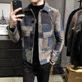 Autumn and Winter Fashion New Men's Casual Lapel Hoodless Jacket / Male Slim Plaid Woolen Coat