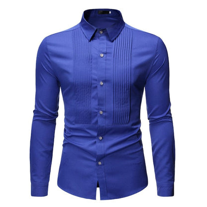 Solid Color Men Shirt Tuxedo Shirts Bridegroom Wedding Shirts Long Sleeve Slim Fit Casual Mens Dress Shirts Camisa Masculina XL