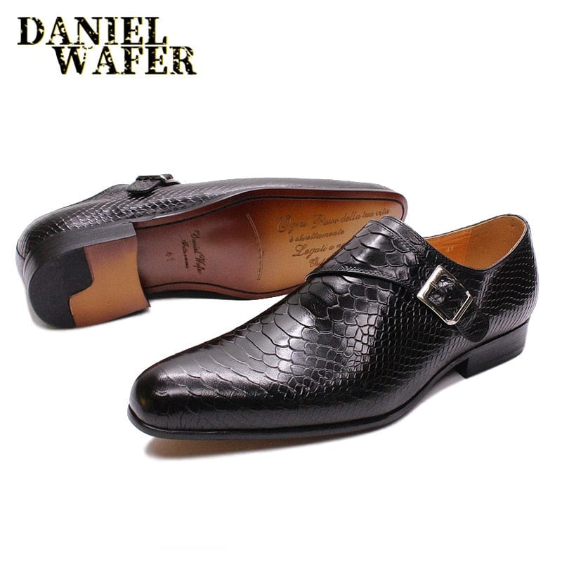 LUXURY MEN LOAFERS SHOES SNAKE SKIN PRINTS MONK STRAP SLIP ON BROWN BLACK CASUAL SHOES FORMAL DRESSES OFFICE men&#39;s summer shoes