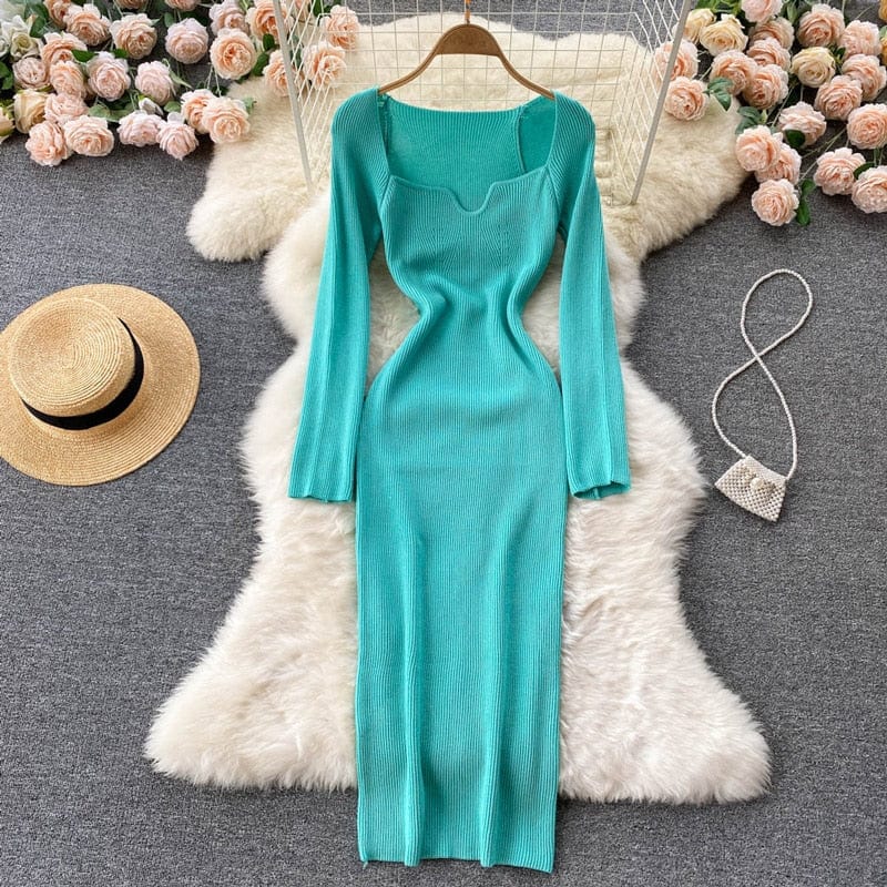 Croysier Dresses For Women 2021 Sexy Strapless Ribbed Knitted Bodycon Dress Women Winter Long Sleeve Midi Sweater Dress Clothes