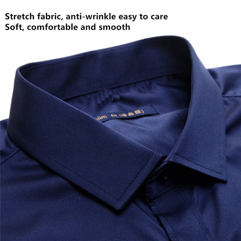 Anti-Wrinkle No-Ironing Elasticity Slim Fit Men Dress Casual Long Sleeved Shirt White Black Blue Red Male Social Formal Shirts