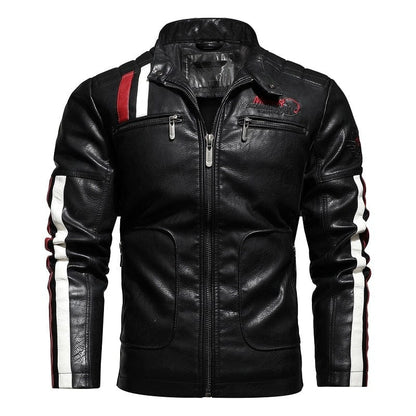 Mens Motorcycle Jacket  Autumn Winter Men New Faux PU Leather Jackets Casual Embroidery Biker Coat Zipper Fleece Male Jacket