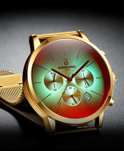 New Top Luxury Fashion Brand  Watch Men Color Bright Glass Chronograph Men's Stainless Steel Business Clock Men Wrist Watch