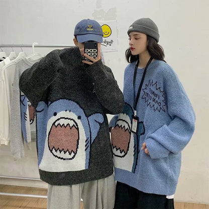 ZAZOMDE Men Turtlenecks Shark Sweater Men  Winter Patchwor Harajuku Korean Style High Neck Oversized Grey Turtleneck For Men