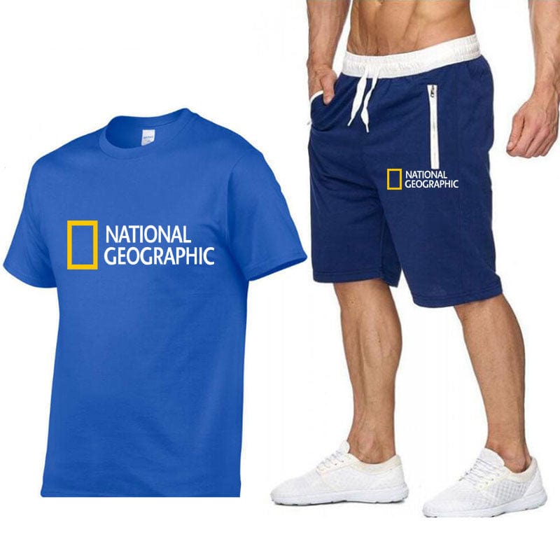 National Geographic Tracksuit Sets Men's Casual Brand Fitness Sweatshirt Two-piece T-shirt Shorts Men's Hip Hop Fashion Clothing