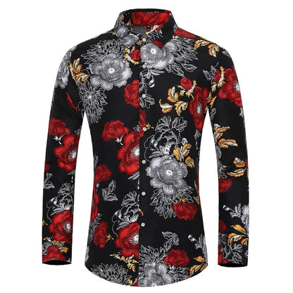 Many styles men long-sleeved plus size 7XL shirt fashion printed shirt Hawaii leisure vacation men's clothing