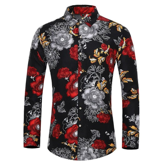 Many styles men long-sleeved plus size 7XL shirt fashion printed shirt Hawaii leisure vacation men&#39;s clothing