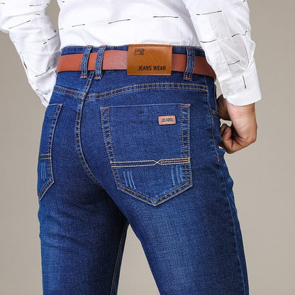 Men's Brand Stretch Jeans  New Business Casual Slim Fit Denim Pants Black Blue Trousers Jeans Male