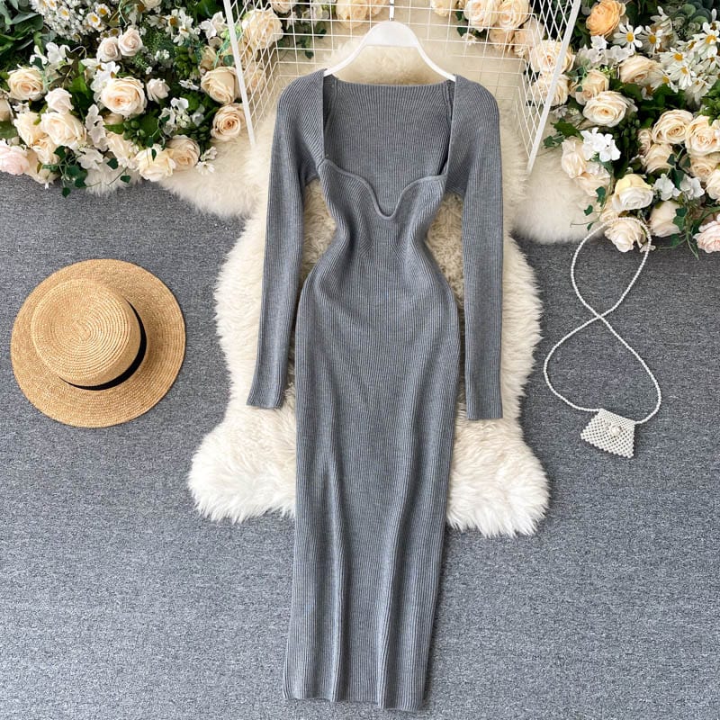 Croysier Dresses For Women 2021 Sexy Strapless Ribbed Knitted Bodycon Dress Women Winter Long Sleeve Midi Sweater Dress Clothes