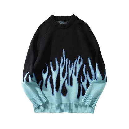 DARK ICON Blue Flame Sweater Me 2019 Winter Streetwear Men's Sweaters Pullover Knitwear Sweater for Men