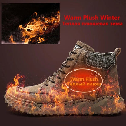 New Winter Men's Boots Thick Plush Warm Men's Snow Boots Leather Men's Ankle Boots Handmade Motorcycle Boots Outdoor Men's Shoes