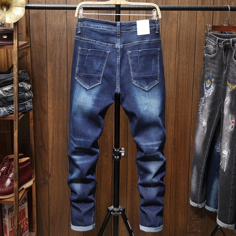 Blugi pentru bărbați Jean Homme Denim Pantaloni slim Fit Pantaloni blugi cu imprimeu pentru motociclist pentru bărbați Pantaloni de sport skinny ocazional la modă