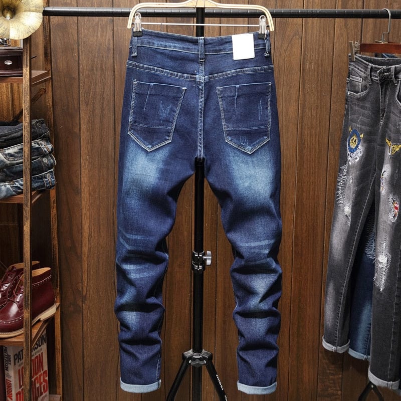 Male Jeans Men Men'S Jean Homme Denim Slim Fit Pants Trousers Blue Biker Printing Jeans For Men Skinny Casual Fashion Sweatpants