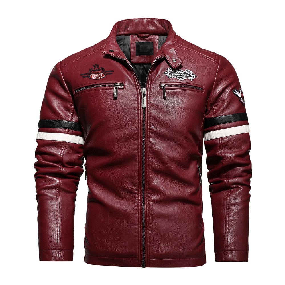 Mens Motorcycle Jacket  Autumn Winter Men New Faux PU Leather Jackets Casual Embroidery Biker Coat Zipper Fleece Male Jacket