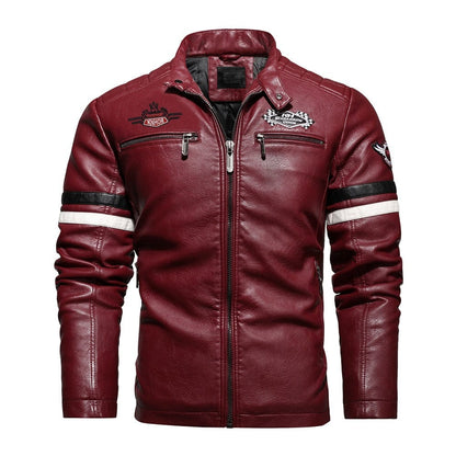 Mens Motorcycle Jacket  Autumn Winter Men New Faux PU Leather Jackets Casual Embroidery Biker Coat Zipper Fleece Male Jacket