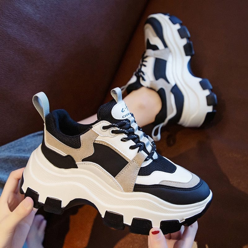 Chunky Sneakers Vulcanize Shoes Korean Fashion Female Black White Platform Thick Sole Casual Dad Shoes Woman Sneakers 8cm