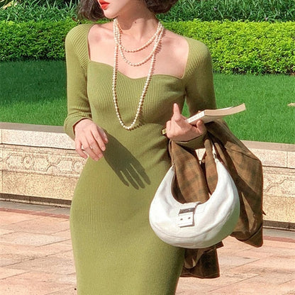 Croysier Dresses For Women  Sexy Strapless Ribbed Knitted Bodycon Dress Women Winter Long Sleeve Midi Sweater Dress Clothes