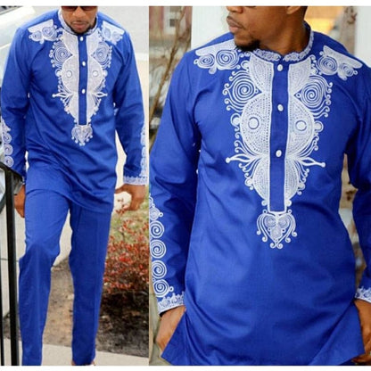 H&amp;D Dashiki Mens Top Pant 2 Pieces Outfit Set African Men Clothes  Riche African Clothing For Men Dashiki Shirt With Trouser