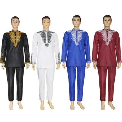 H&amp;D Dashiki Mens Top Pant 2 Pieces Outfit Set African Men Clothes  Riche African Clothing For Men Dashiki Shirt With Trouser