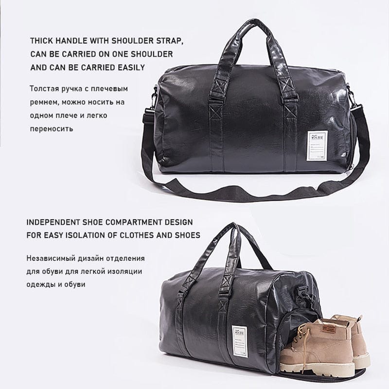 Big Capacity Leather Travel Bag Waterproof Fitness Duffle Bag with Shoes Pocket Sports Weekend Luggage Bag Women Men Handbag