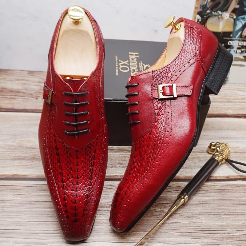 Italian Men Oxford Shoes Men Dress Leather Shoes Red Black Crocodile Prints Pointed Toe Lace up Wedding Office Men Formal Shoes