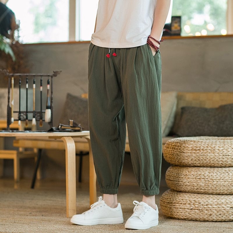 Chinese Style Harem Pants Men Streetwear Casual Joggers Mens Pants Cotton Linen Sweatpants Ankle-length Men Trousers M-5XL