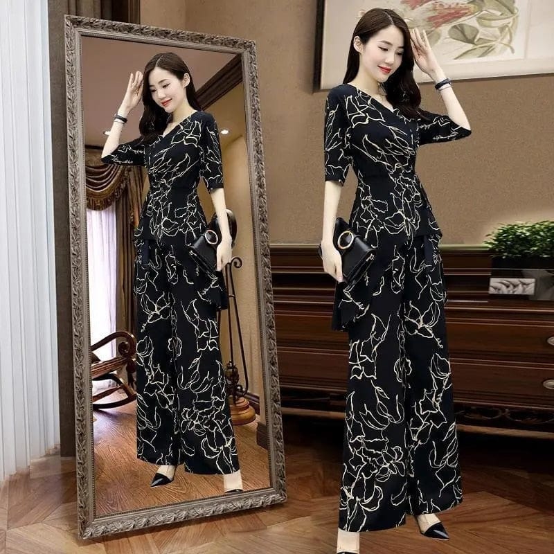 Oversize Women Summer Clothing Set Fashion High Waist Wide Leg Pants &amp; Irregular Hem Tops Two Pieces Suits Good Quality