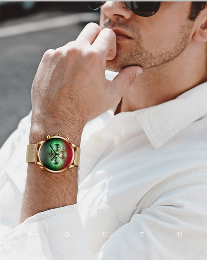 New Top Luxury Fashion Brand  Watch Men Color Bright Glass Chronograph Men's Stainless Steel Business Clock Men Wrist Watch