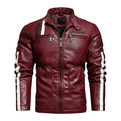 Mens Motorcycle Jacket  Autumn Winter Men New Faux PU Leather Jackets Casual Embroidery Biker Coat Zipper Fleece Male Jacket