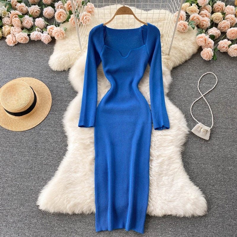 Croysier Dresses For Women 2021 Sexy Strapless Ribbed Knitted Bodycon Dress Women Winter Long Sleeve Midi Sweater Dress Clothes